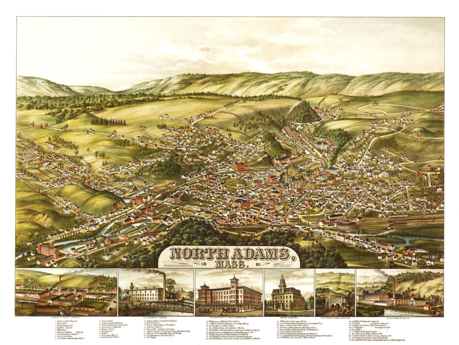 Vintage Map of North Adams, Massachusetts 1881