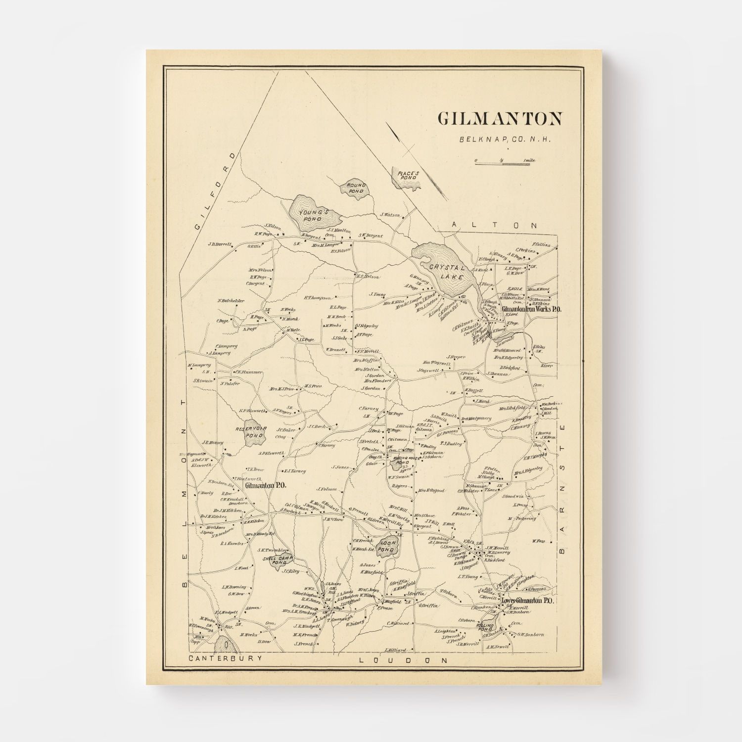Vintage Map of Gilmanton, New Hampshire 1892