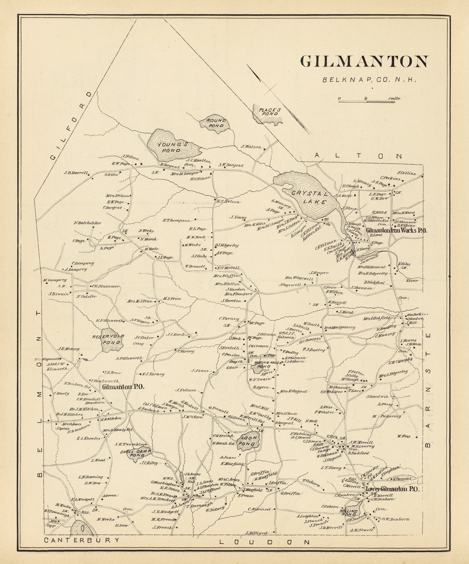 Vintage Map of Gilmanton, New Hampshire 1892