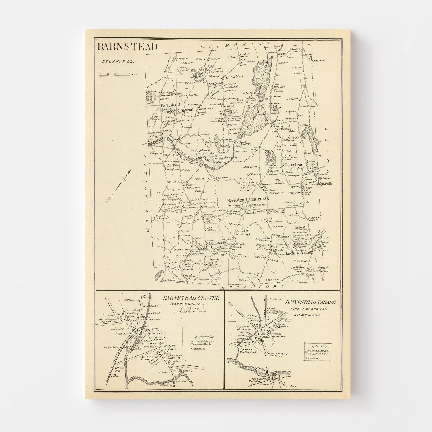 Vintage Map of Barnstead, New Hampshire 1892