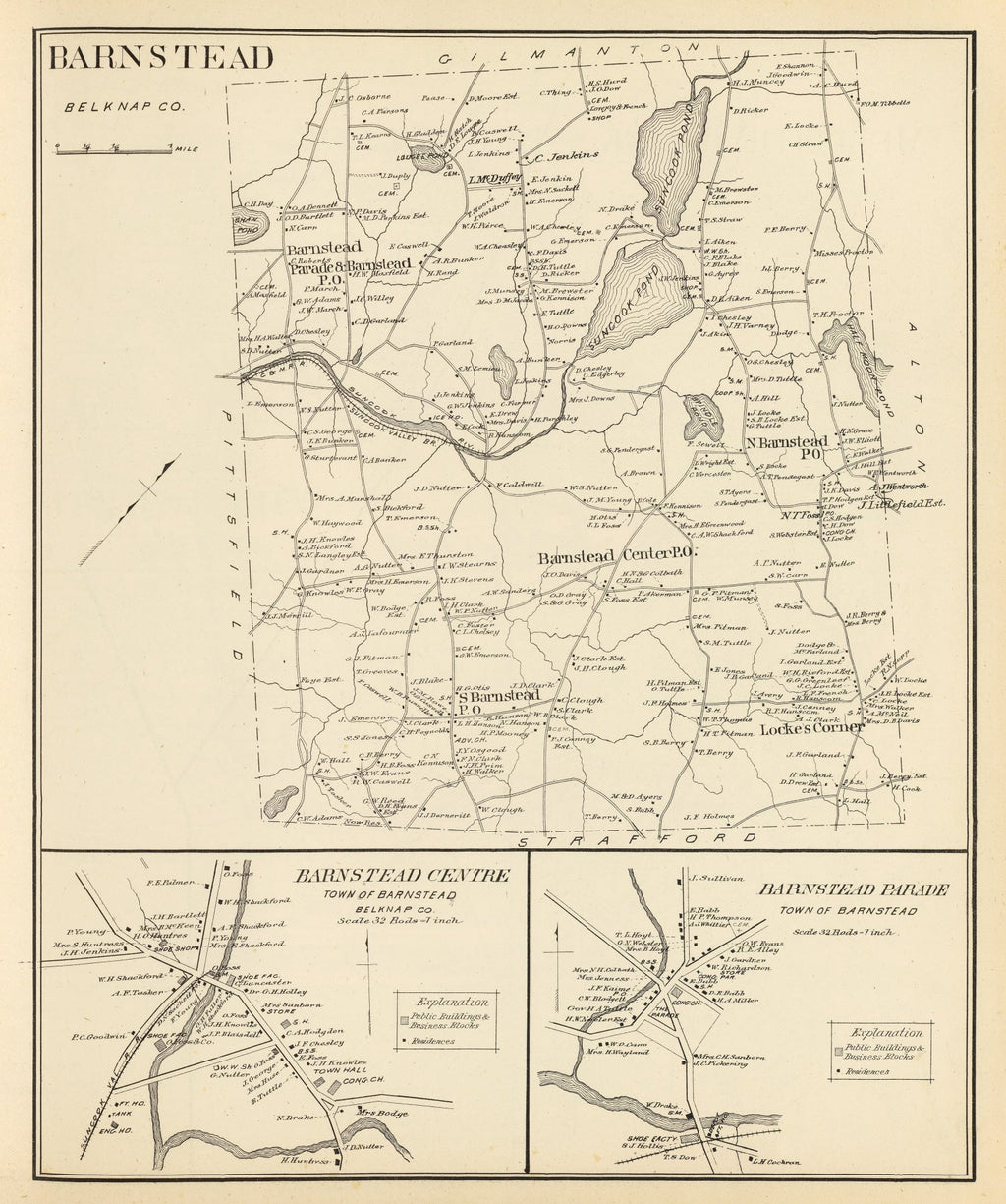 Vintage Map of Barnstead, New Hampshire 1892