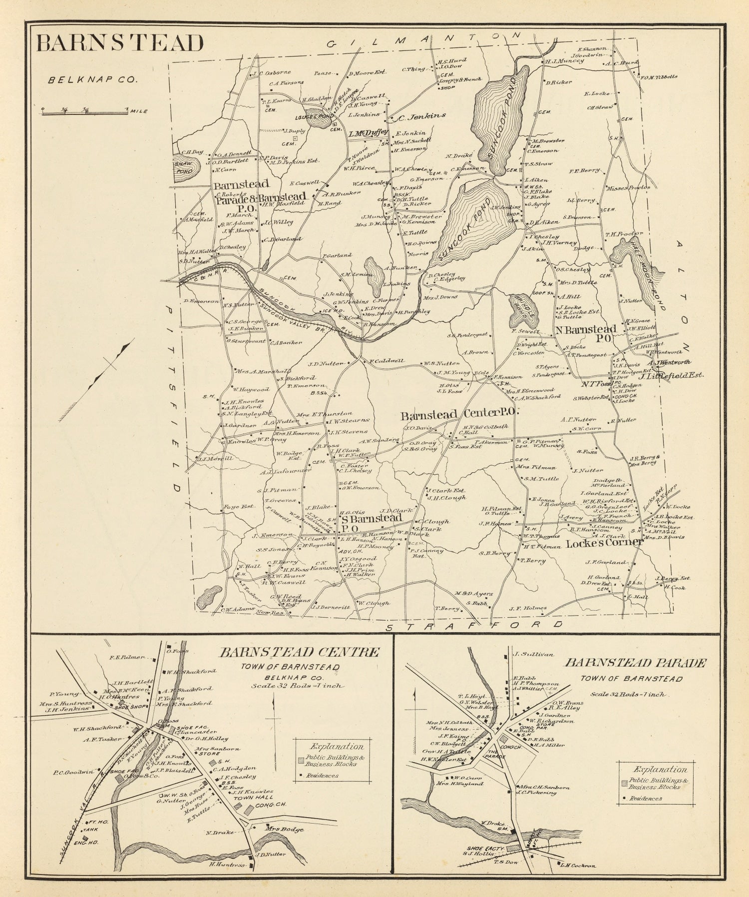 Vintage Map of Barnstead, New Hampshire 1892