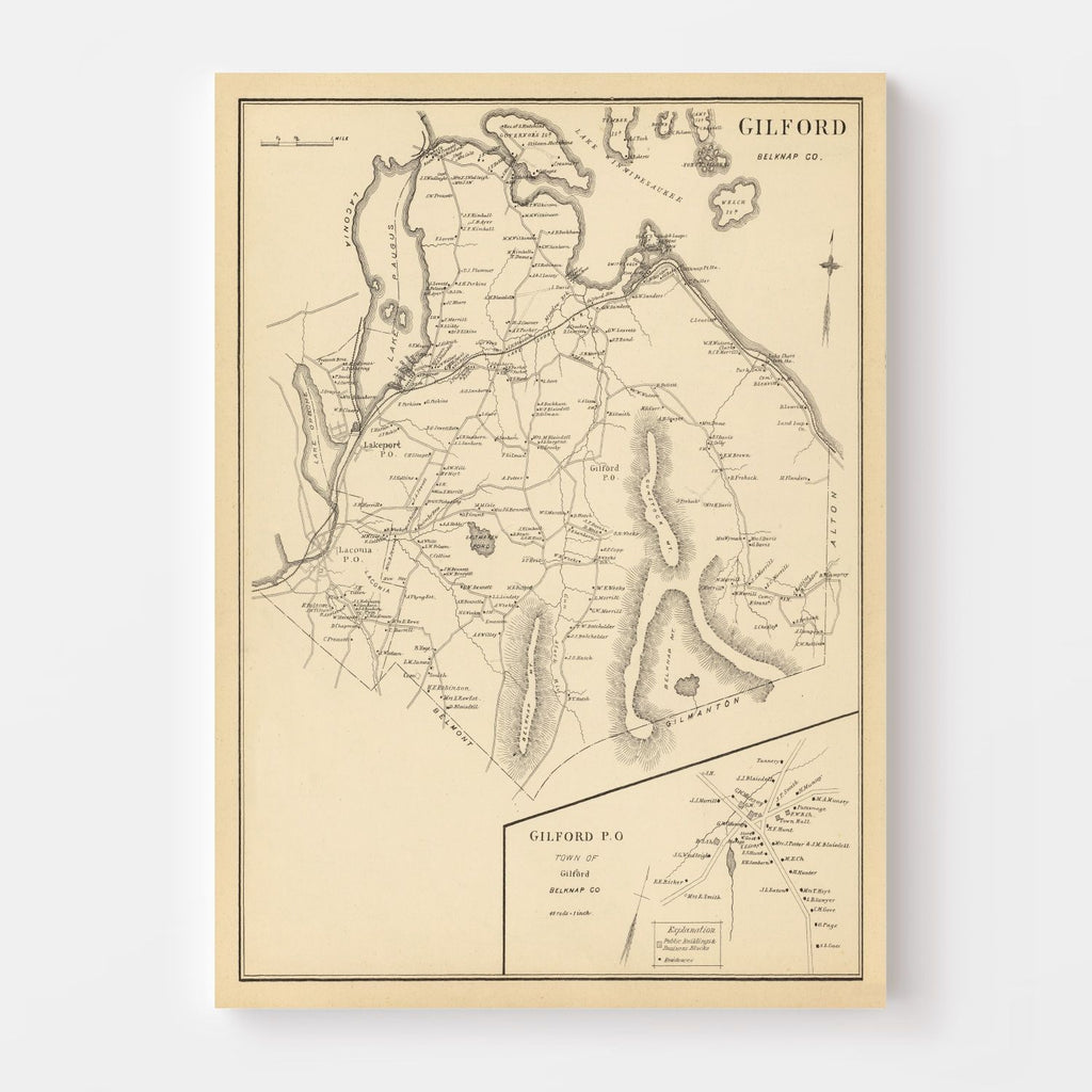 Vintage Map of Gilford, New Hampshire 1892