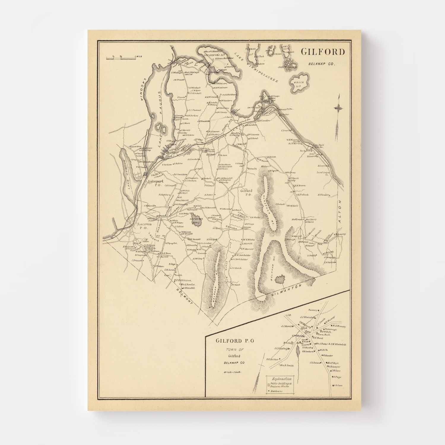 Vintage Map of Gilford, New Hampshire 1892