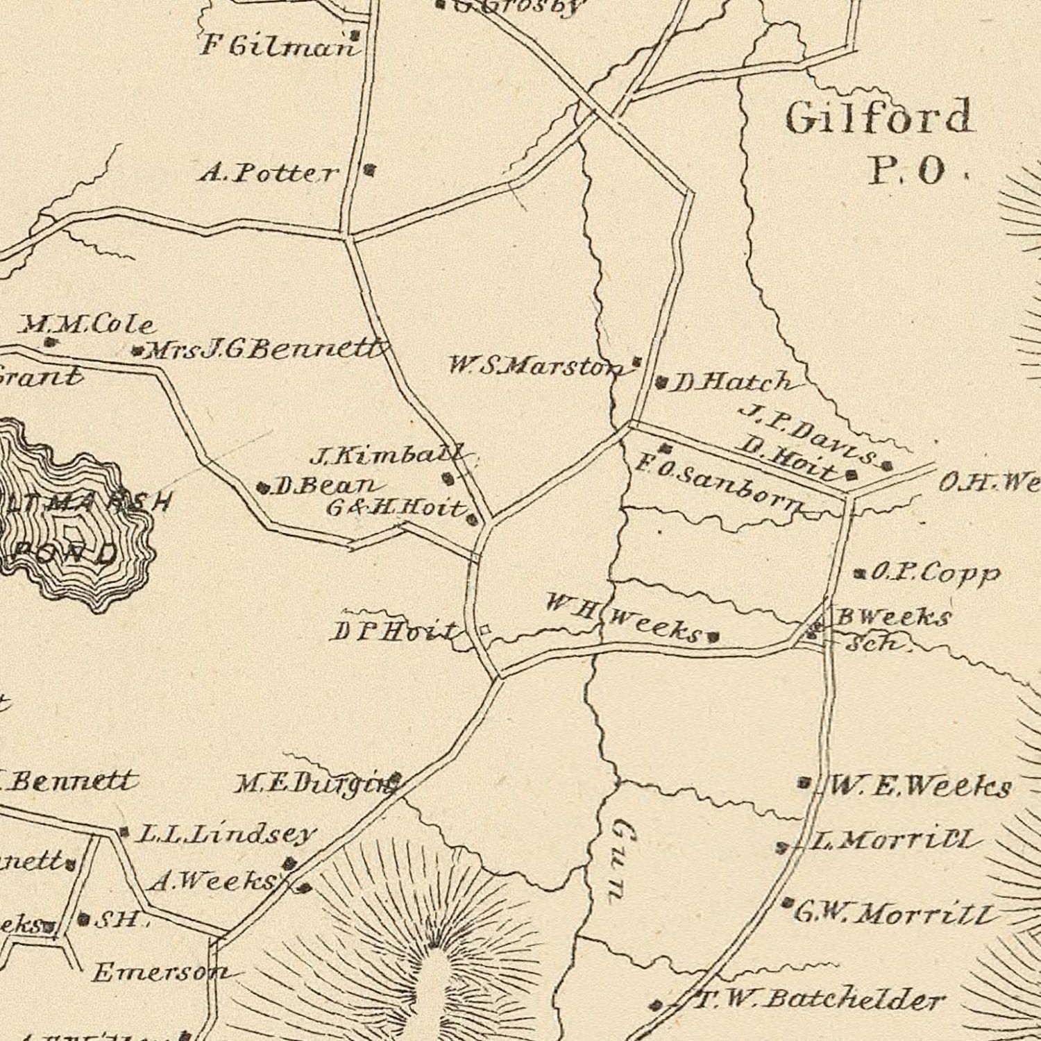 Vintage Map of Gilford, New Hampshire 1892