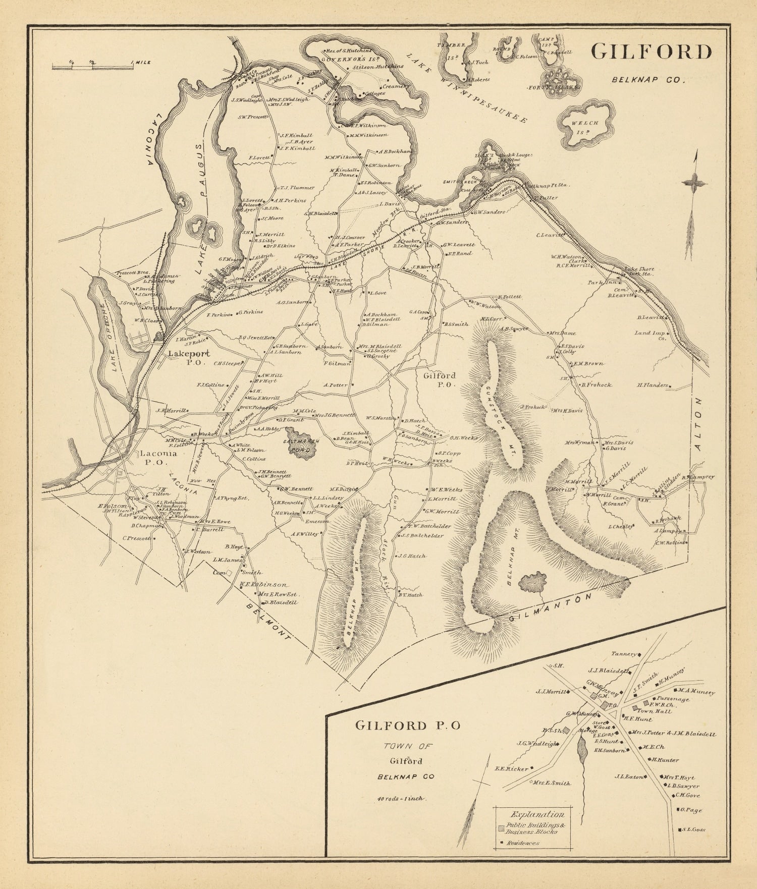 Vintage Map of Gilford, New Hampshire 1892
