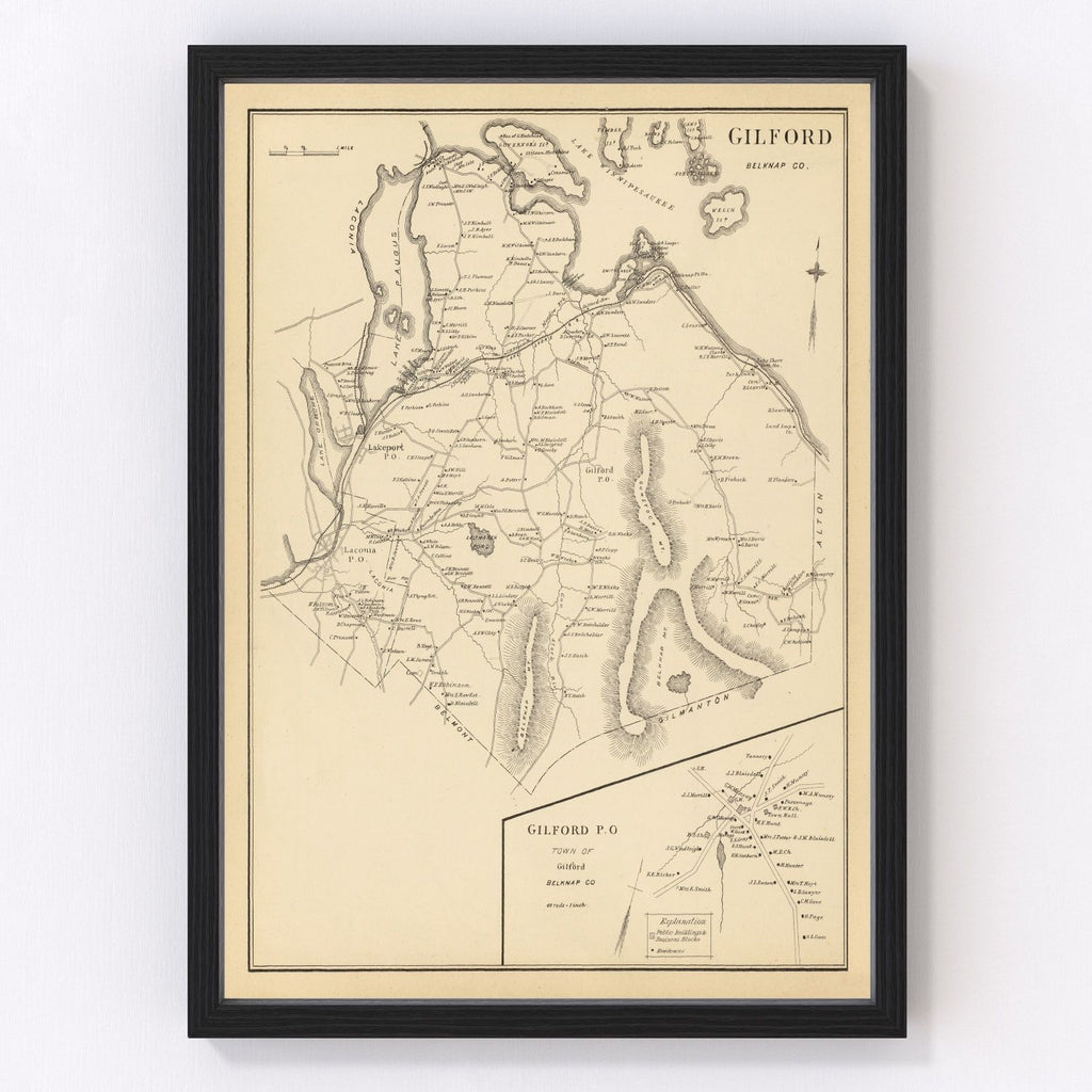 Vintage Map of Gilford, New Hampshire 1892