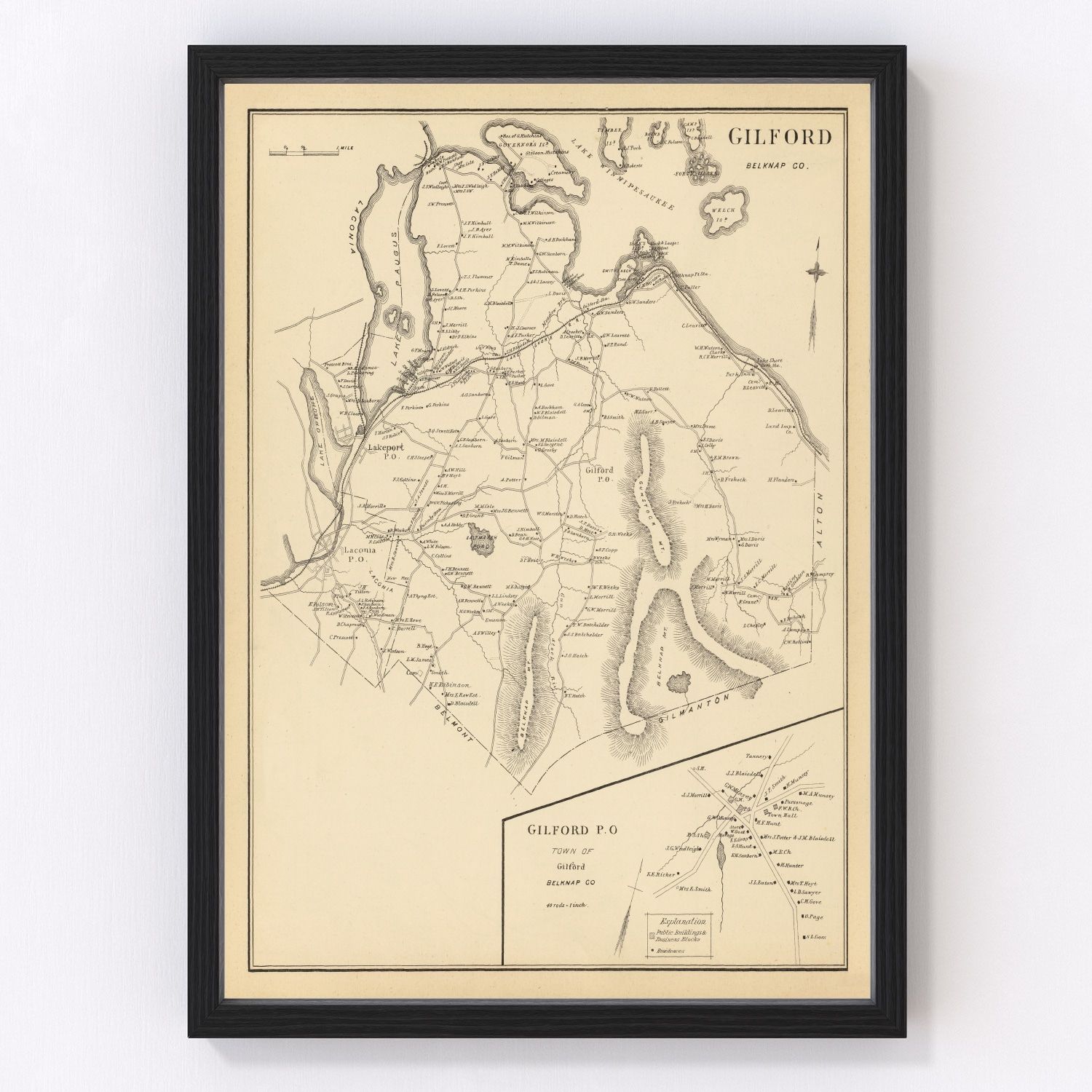 Vintage Map of Gilford, New Hampshire 1892