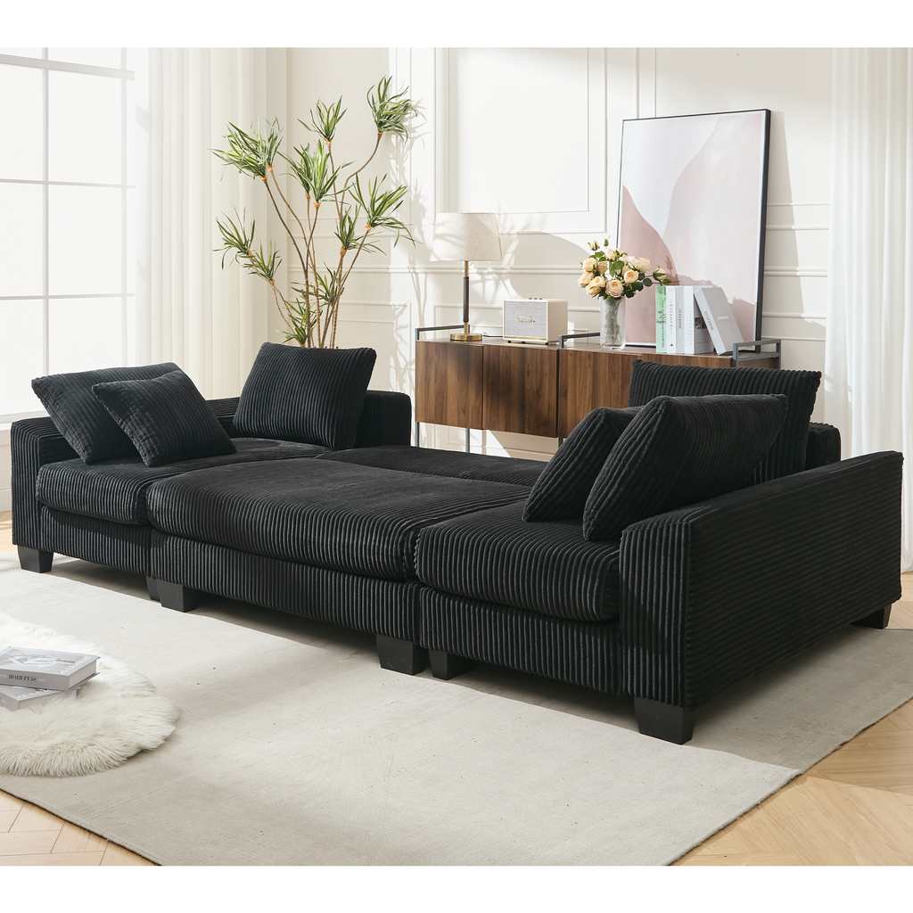 [NEW ARRIVED] [VIDEO PROVIDED]   114' Sleeper Sofa,U Shaped Sofa , Pull Out Bed,Convertible Oversize 2 in 1 Sleeper Sofa, Living Room,Upholstery Sofa Bed,Adjustable Sleeper Sofa,Corduroy,Black