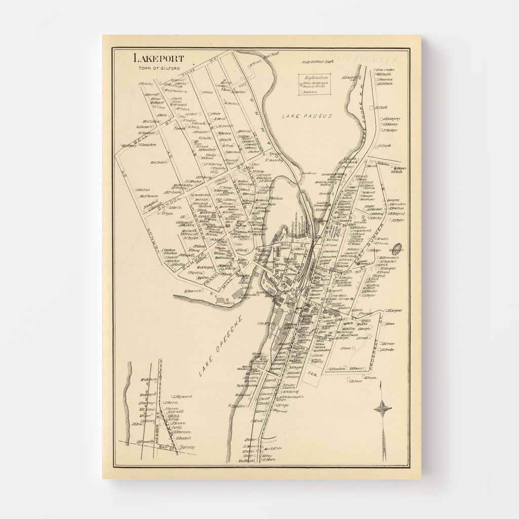 Vintage Map of Lakeport, New Hampshire 1892