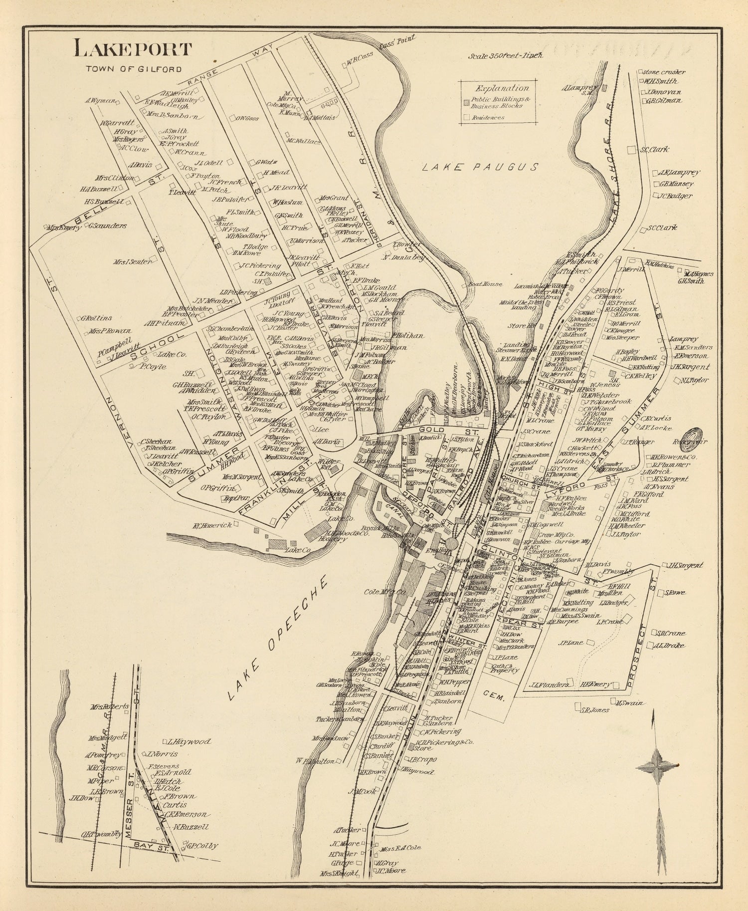 Vintage Map of Lakeport, New Hampshire 1892
