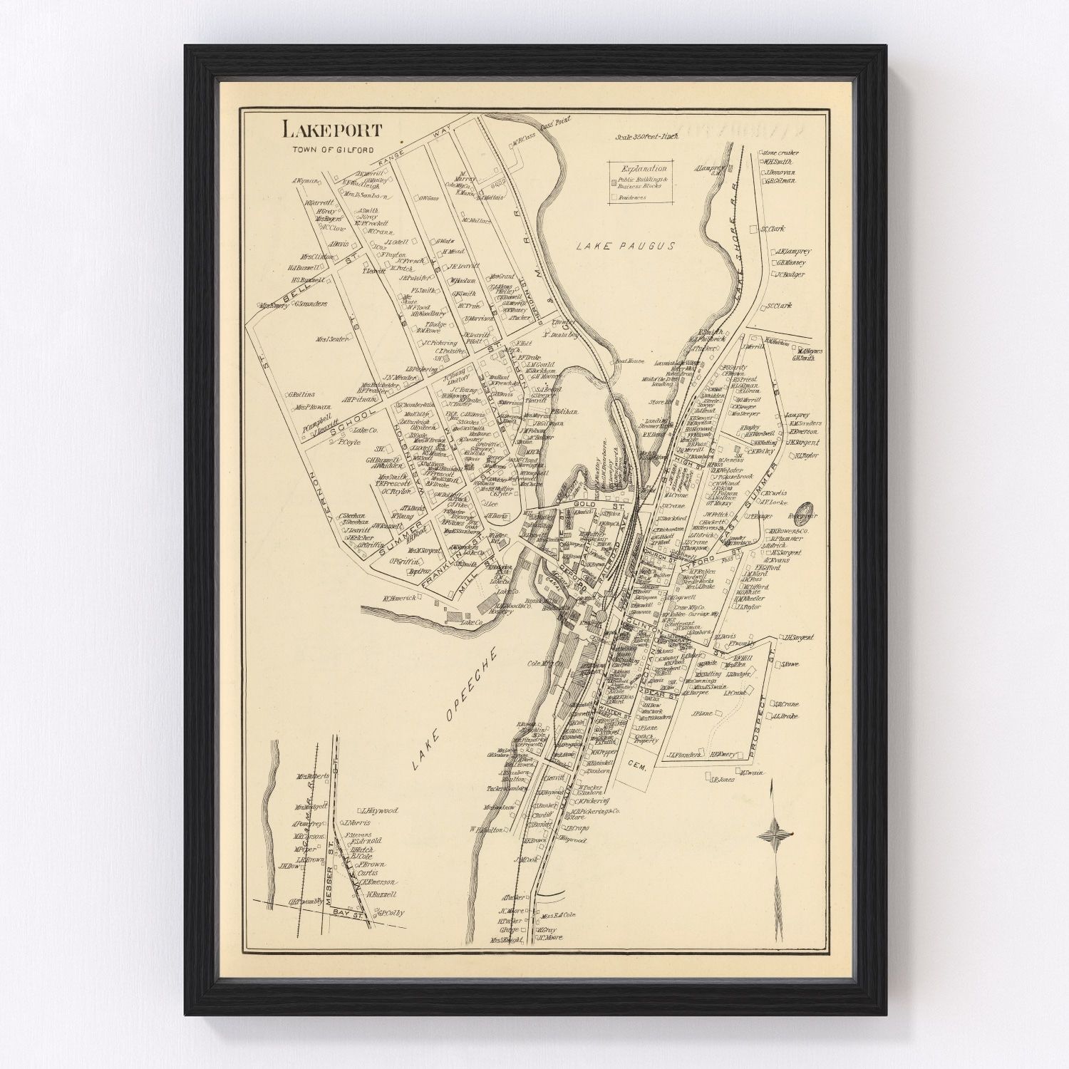 Vintage Map of Lakeport, New Hampshire 1892