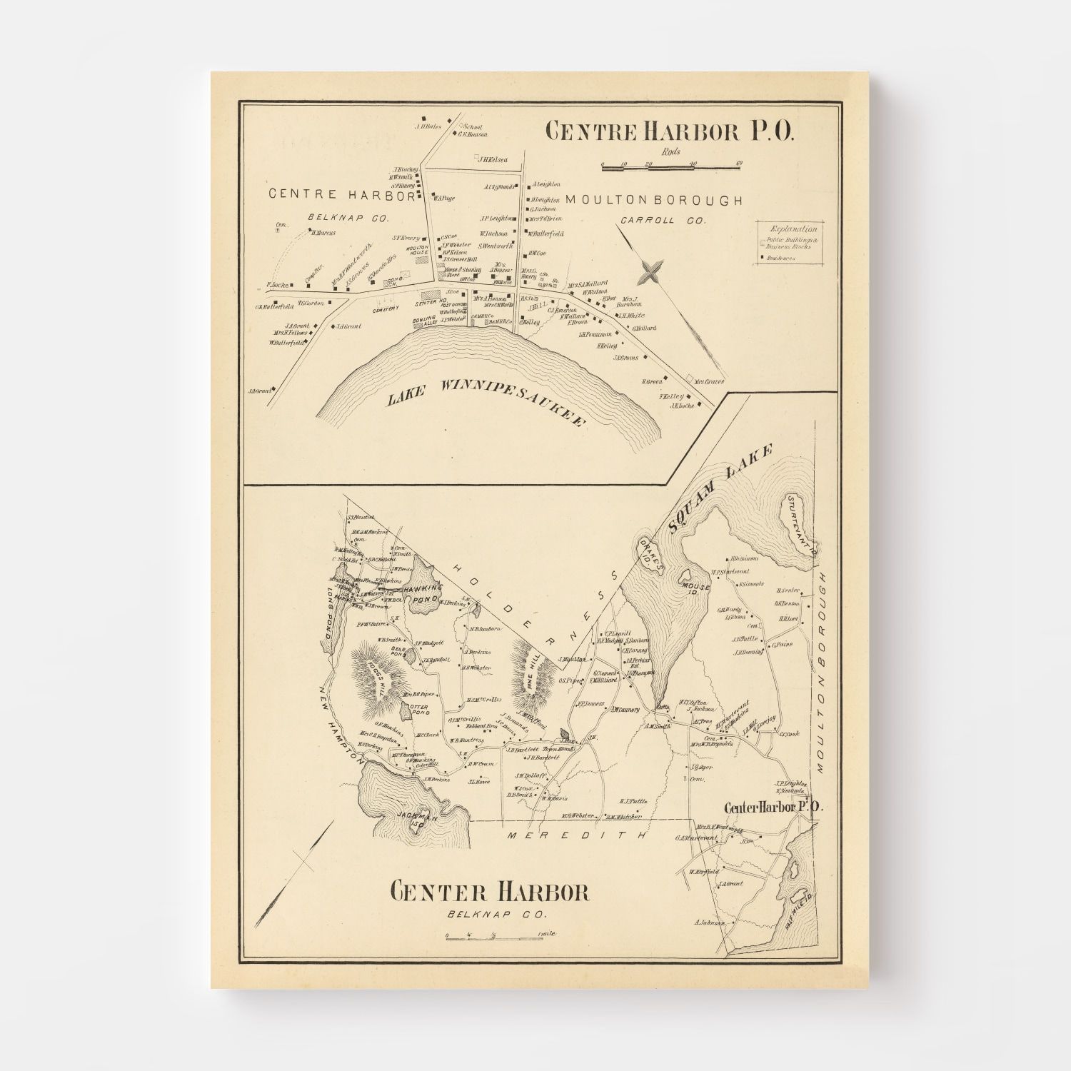 Vintage Map of Center Harbor, New Hampshire 1892