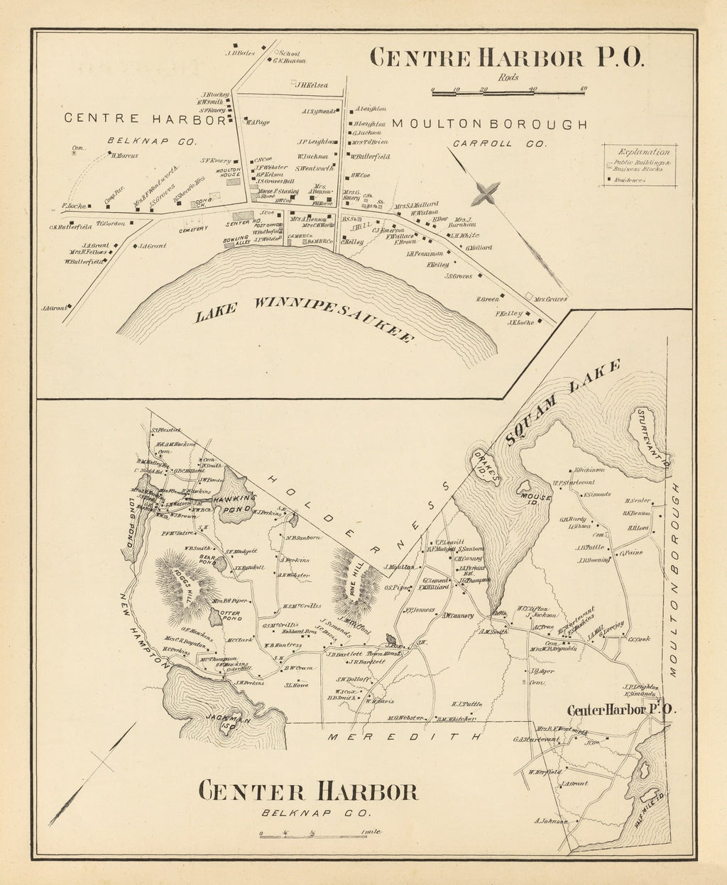 Vintage Map of Center Harbor, New Hampshire 1892