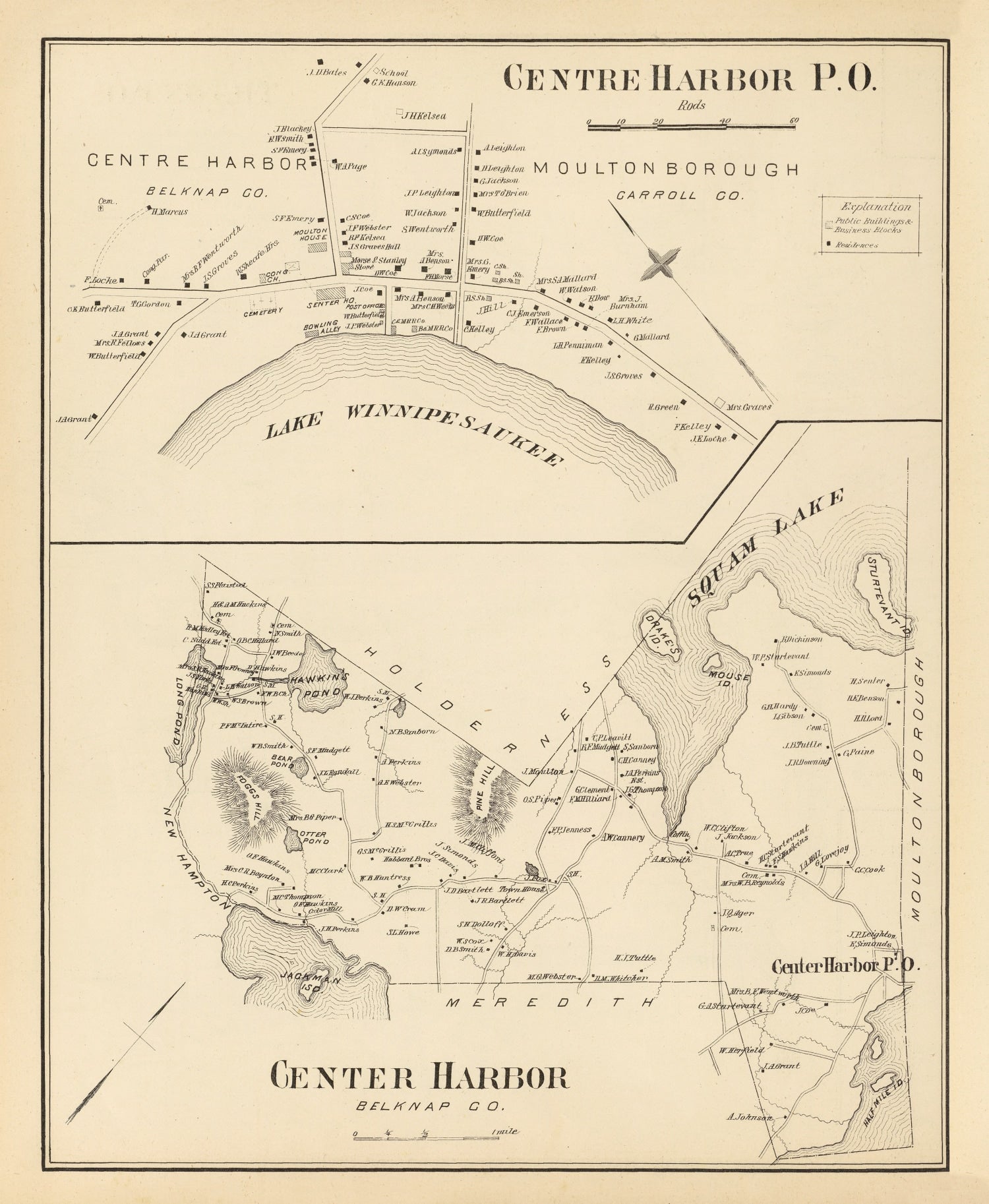 Vintage Map of Center Harbor, New Hampshire 1892