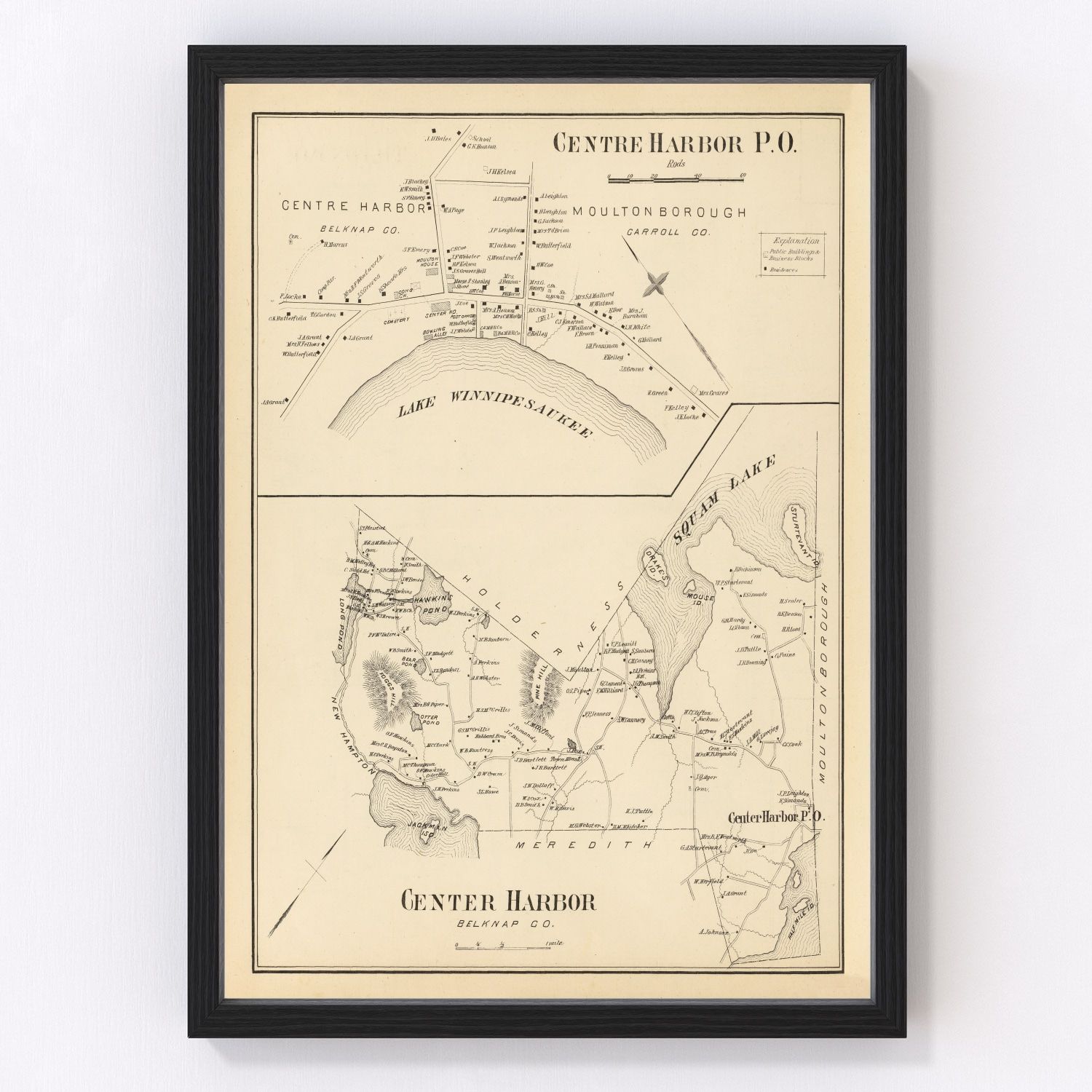 Vintage Map of Center Harbor, New Hampshire 1892