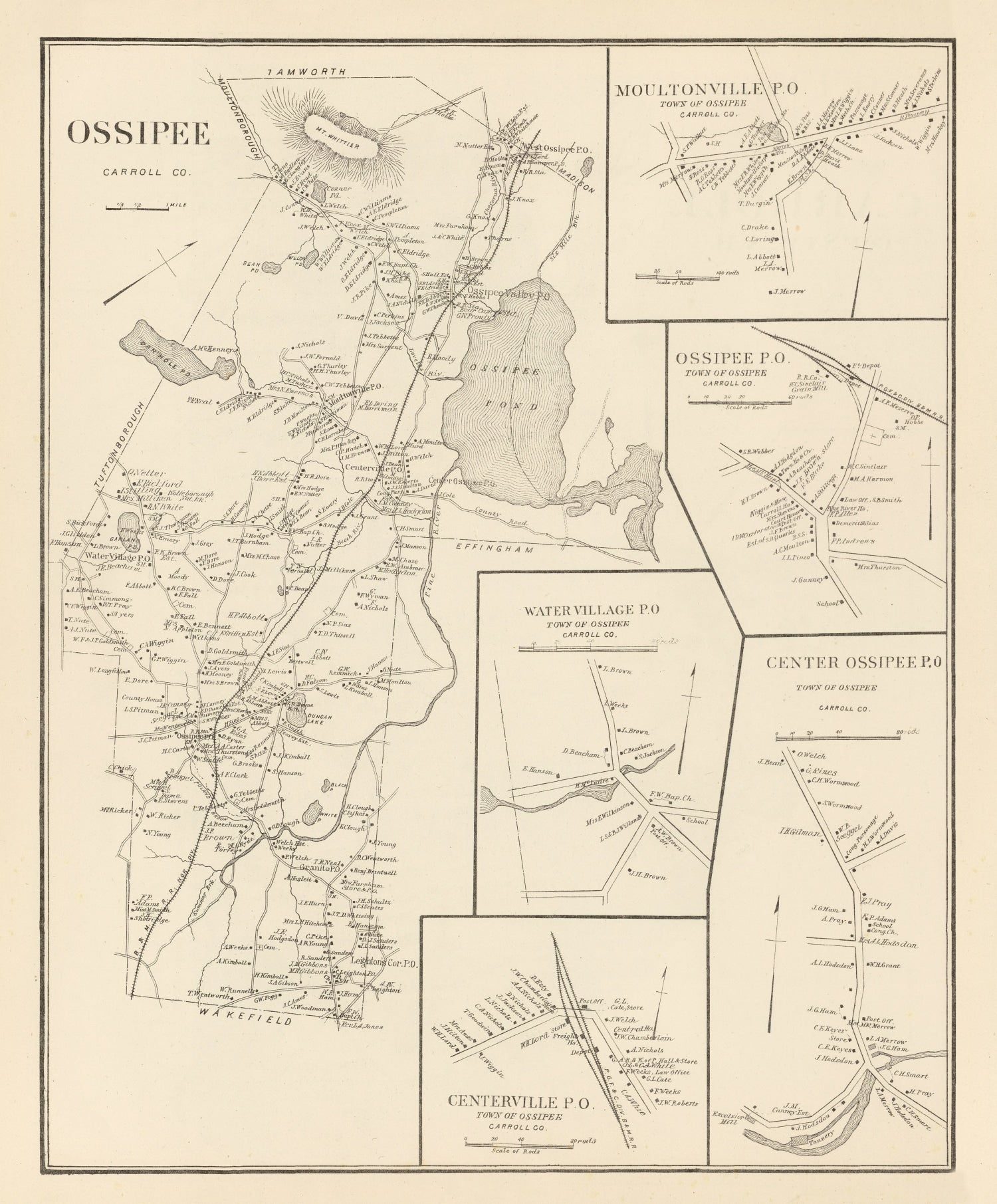Vintage Map of Moultonville, New Hampshire 1892