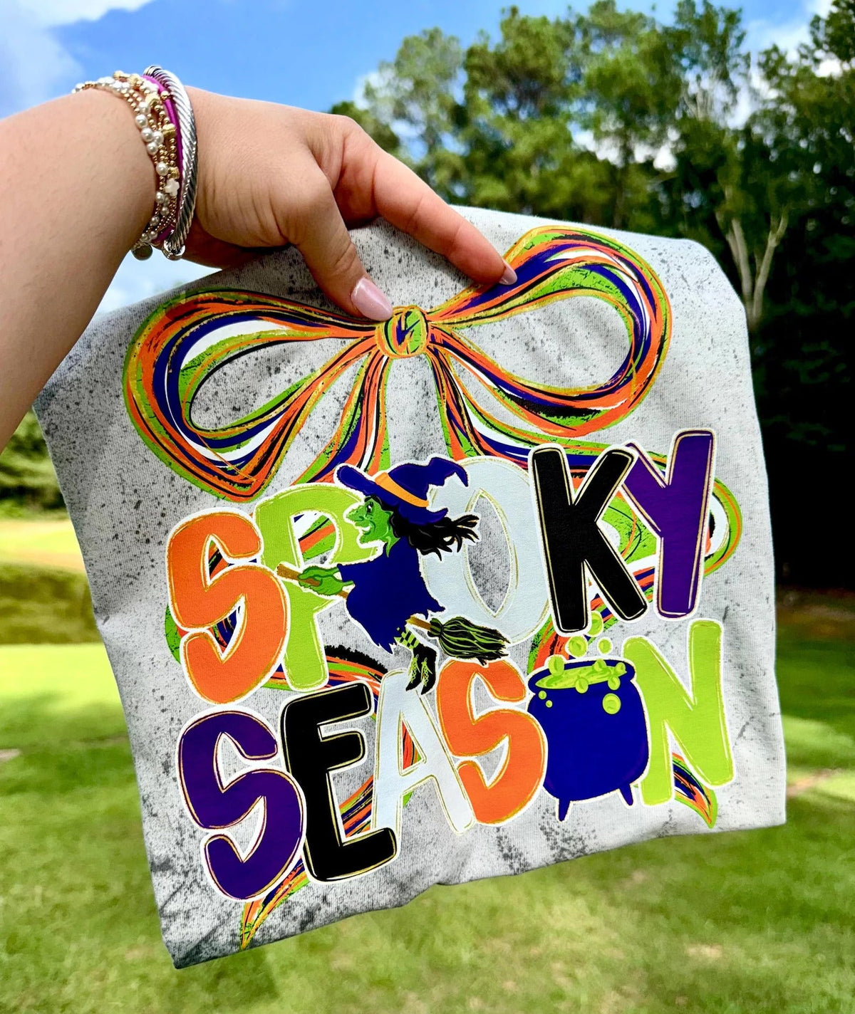 Spooky season bow with witch tee or sweatshirt
