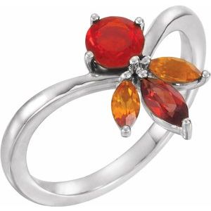14K White Gold Natural Mexican Fire Opal, Natural Mozambique Garnet & Natural Citrine Ring