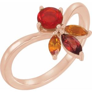 14K Rose Gold Natural Mexican Fire Opal, Natural Mozambique Garnet & Natural Citrine Ring