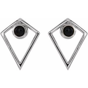 Platinum Natural Black Onyx Cabochon Pyramid Earrings – image 2