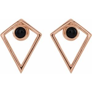 14K Rose Gold Natural Black Onyx Cabochon Pyramid Earrings