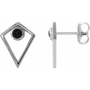 14K White Gold Natural Black Onyx Cabochon Pyramid Earrings