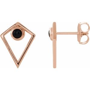 14K Rose Gold Natural Black Onyx Cabochon Pyramid Earrings
