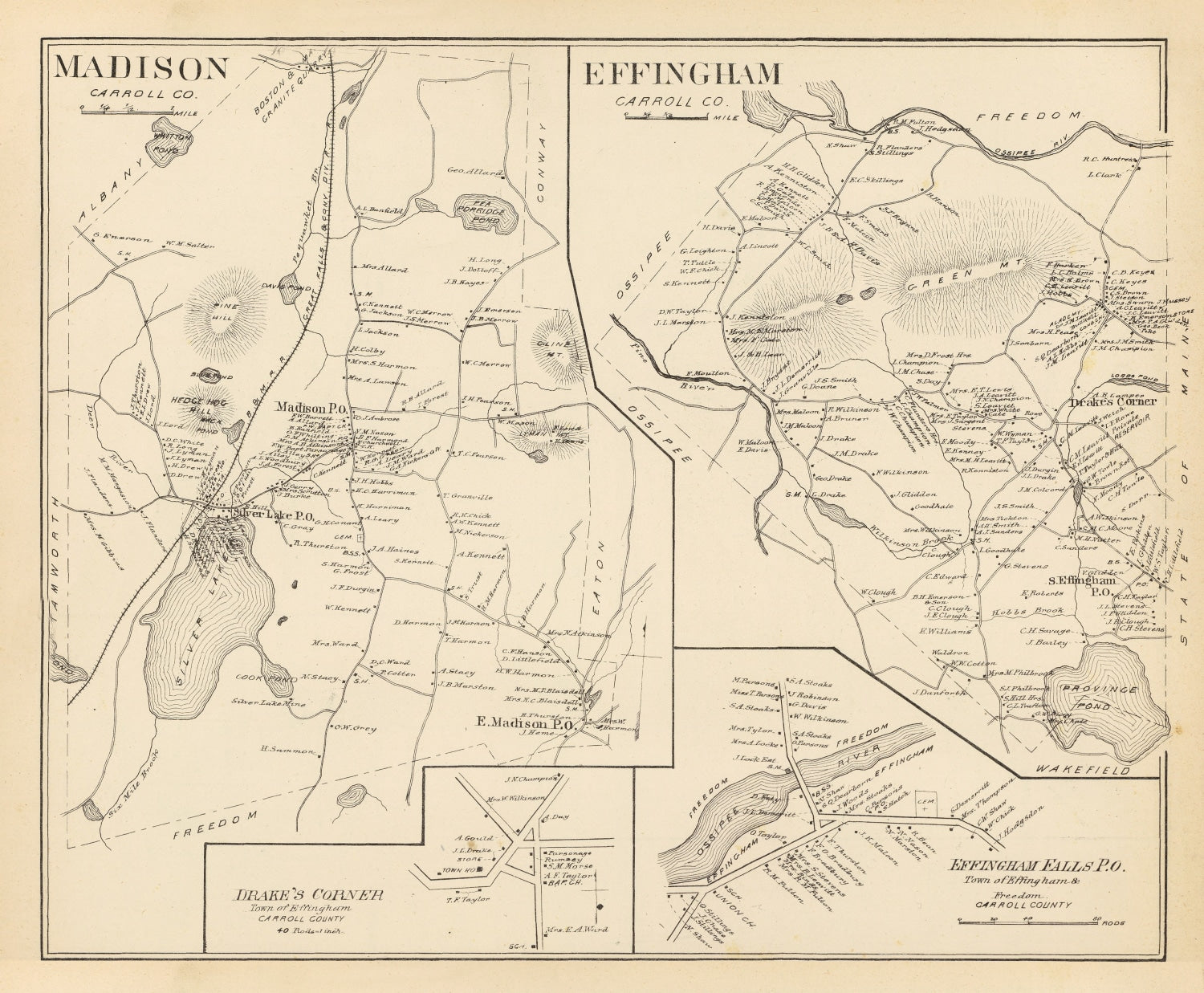Vintage Map of Effingham, New Hampshire 1892