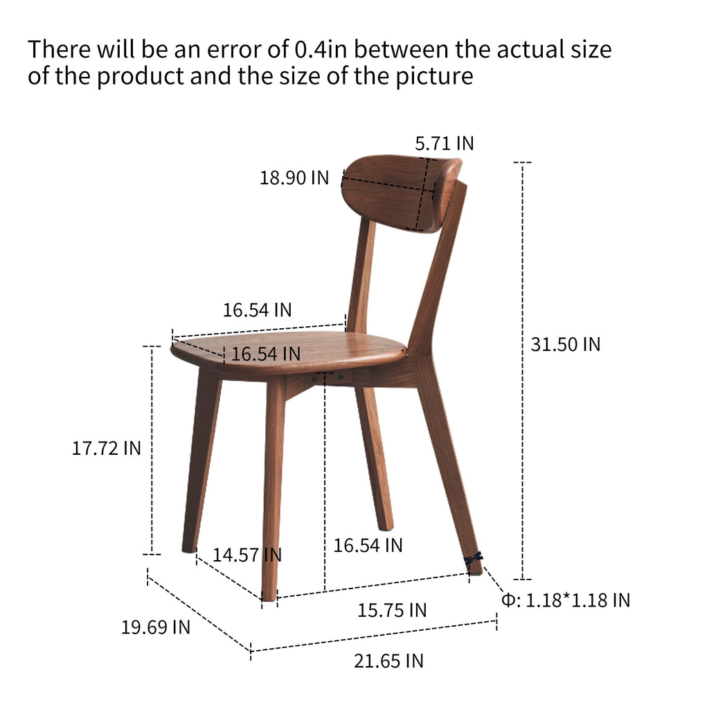 Natural Oak Dining Chair Set of 2 - Solid Wood, Walnut Finish, 46.5 * 54 * 80cm