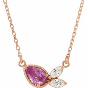14K Rose Gold Natural Pink Sapphire & 1/6 CTW Natural Diamond 18" Necklace