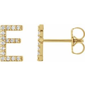 14K Yellow Gold 1/8 CTW Natural Diamond Initial E Earrings
