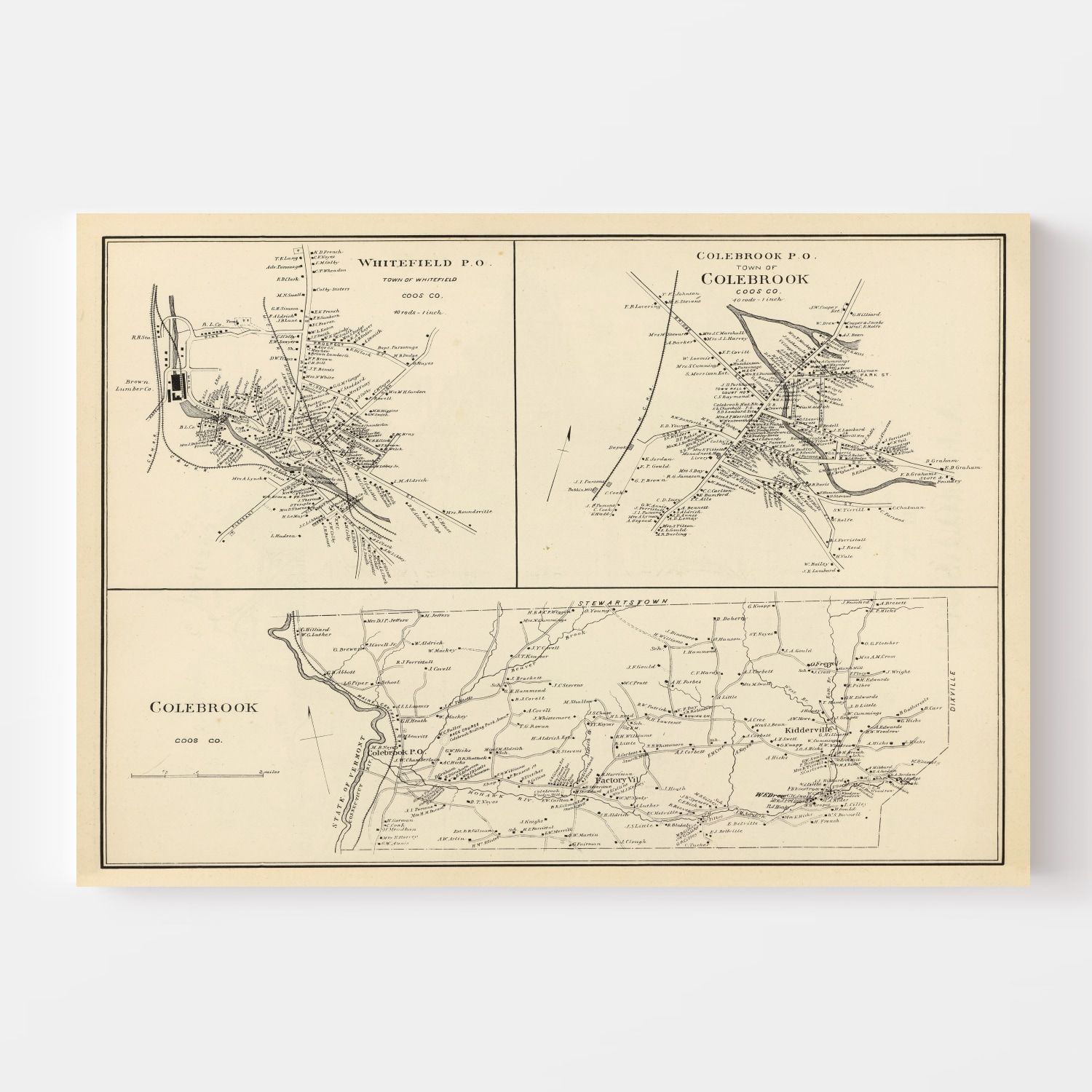Vintage Map of Colebrook, New Hampshire 1892