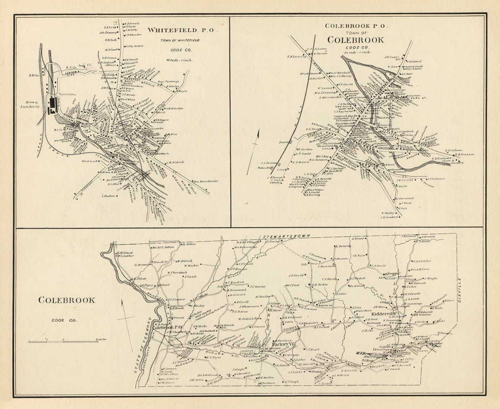 Vintage Map of Colebrook, New Hampshire 1892