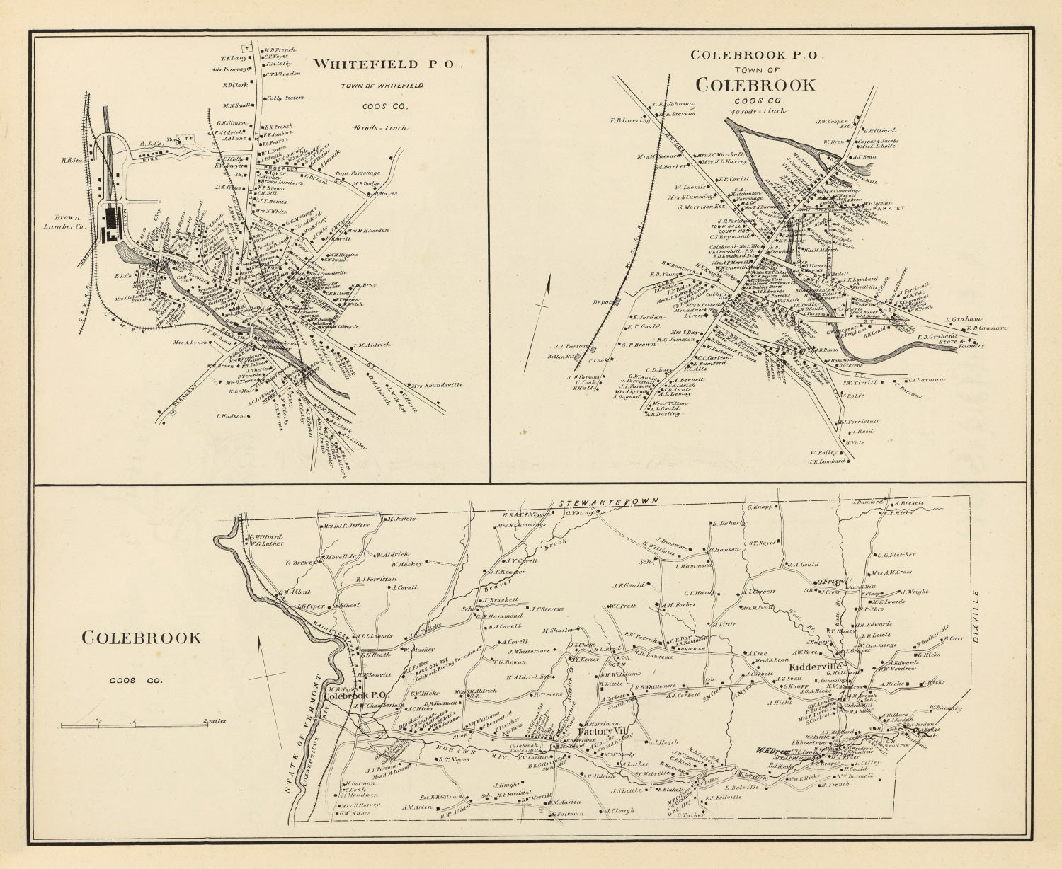 Vintage Map of Colebrook, New Hampshire 1892