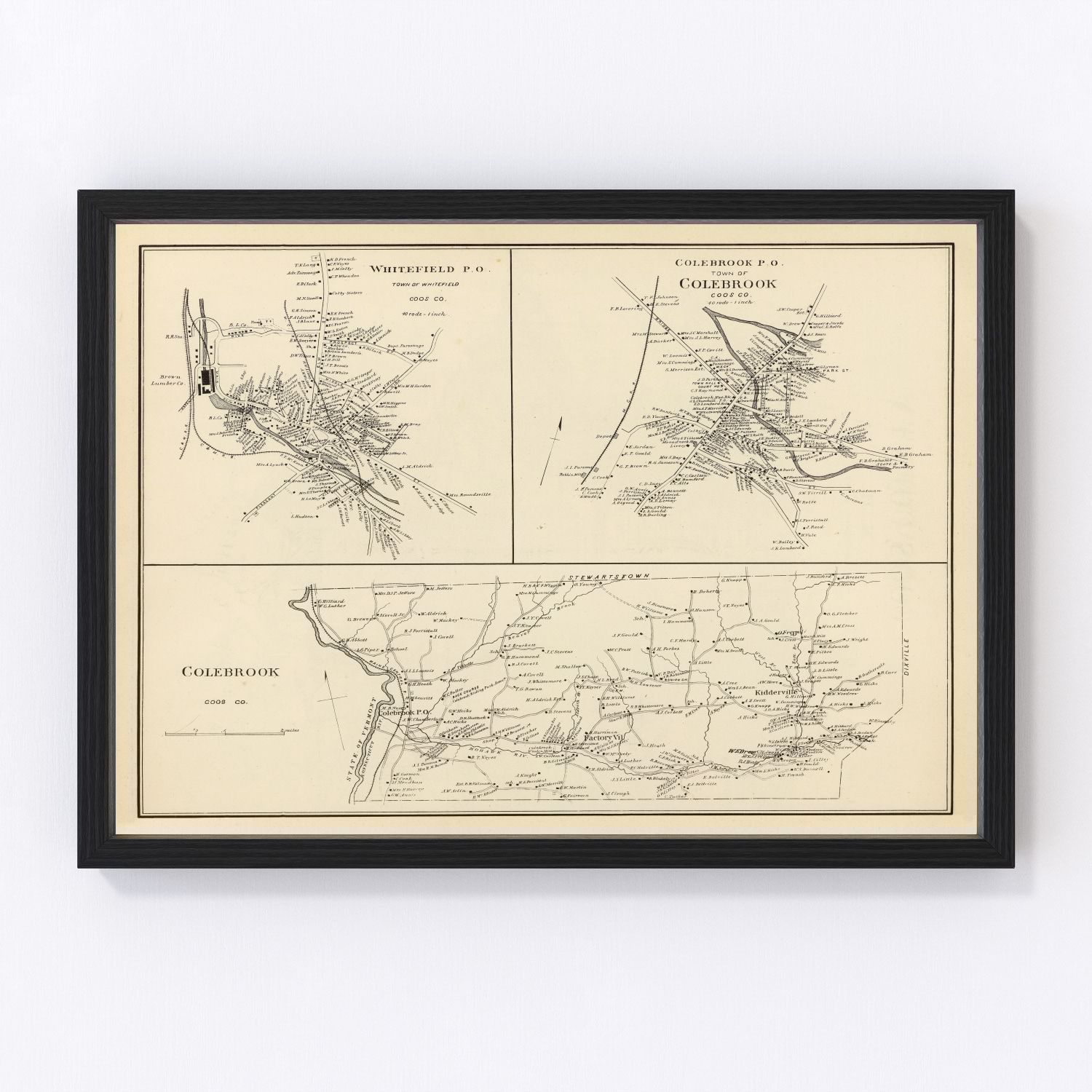 Vintage Map of Colebrook, New Hampshire 1892