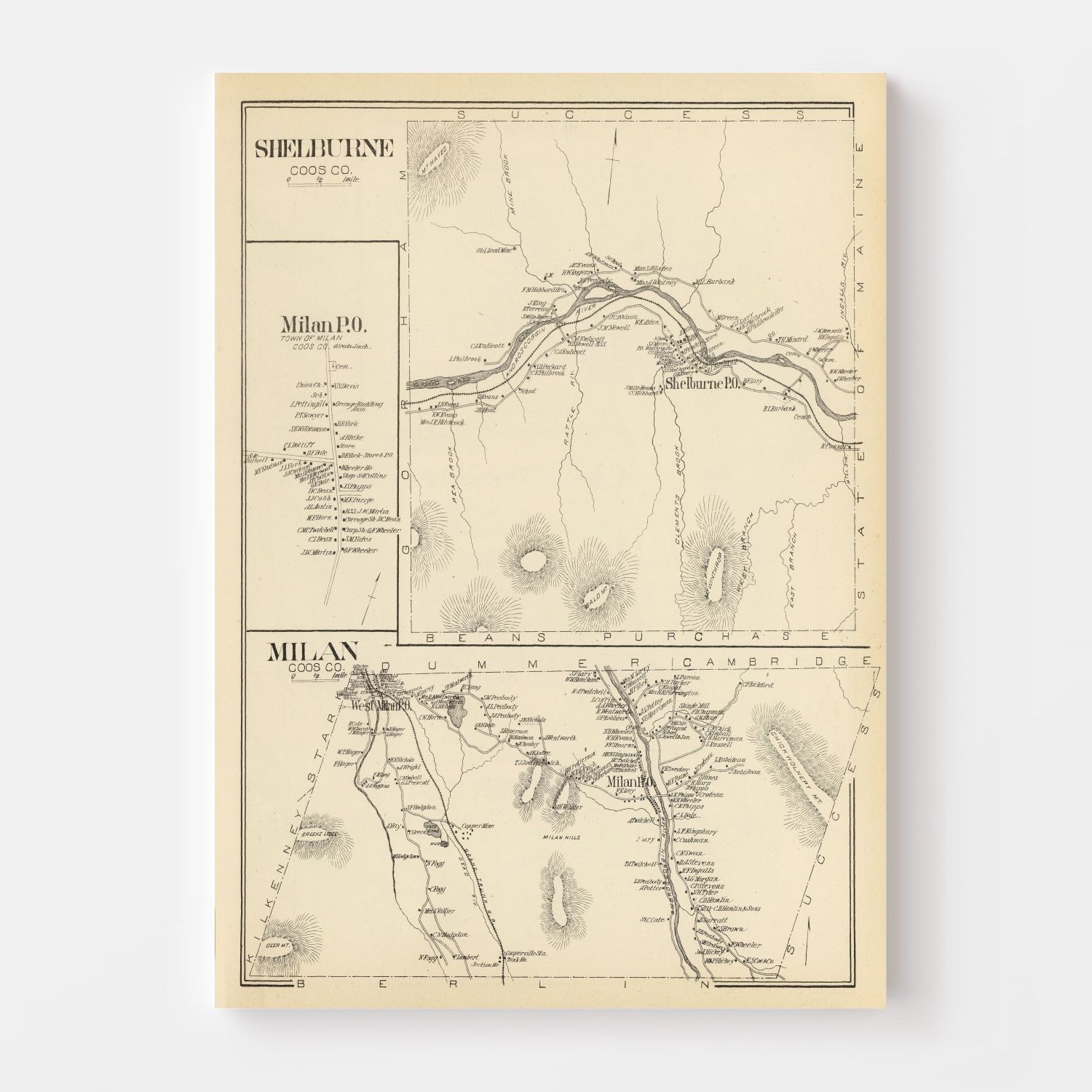 Vintage Map of Milan, New Hampshire 1892