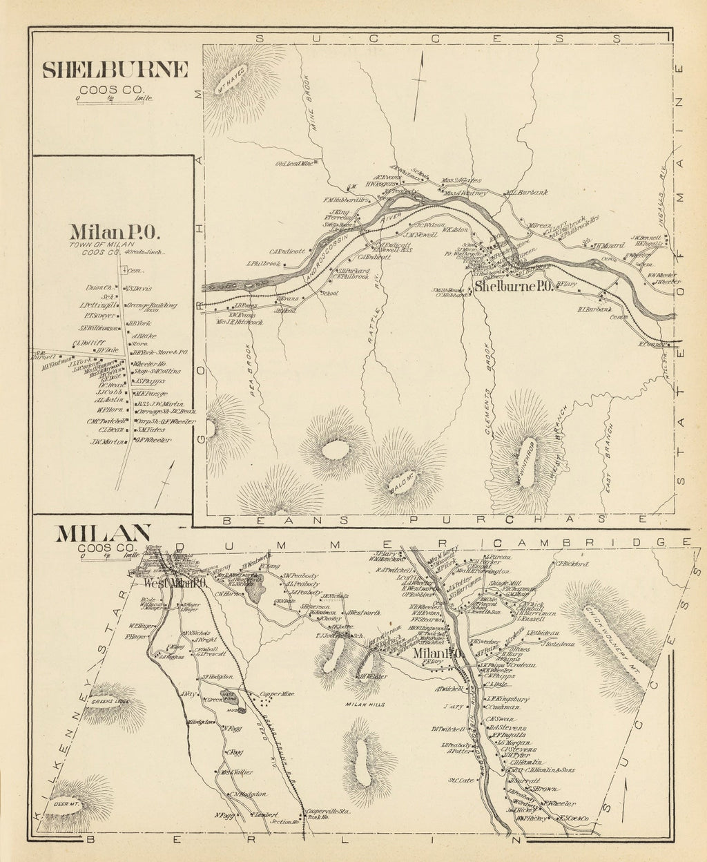 Vintage Map of Milan, New Hampshire 1892