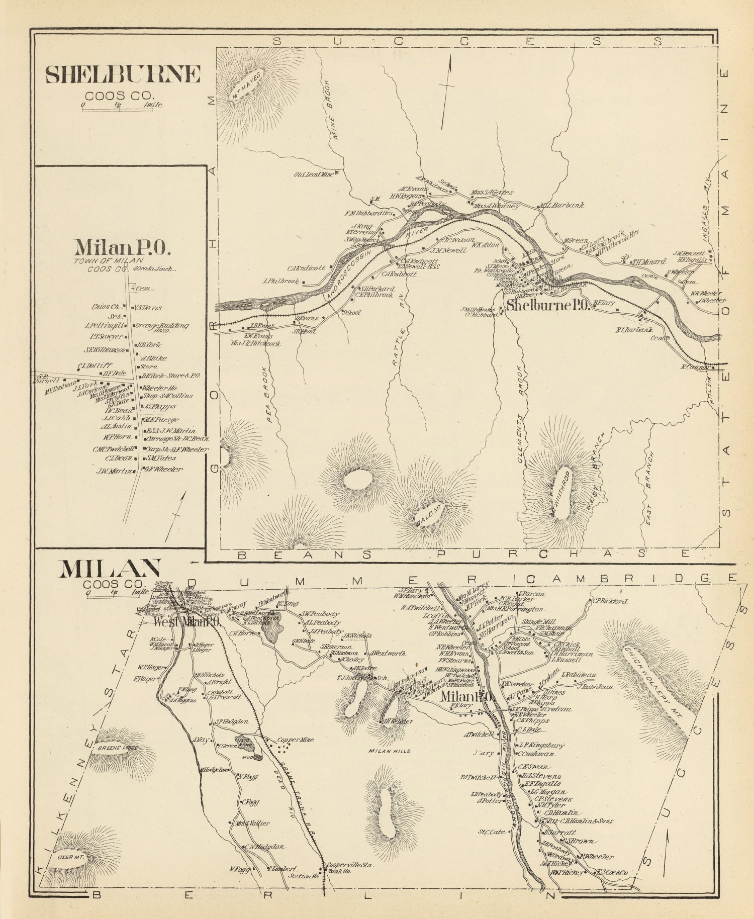 Vintage Map of Milan, New Hampshire 1892