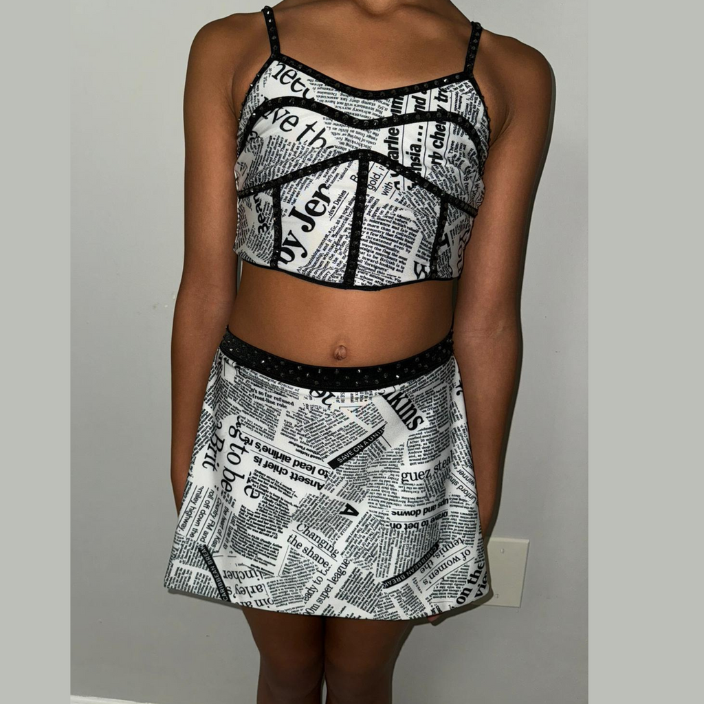 Bold Newspaper Print Skirt and Top Set