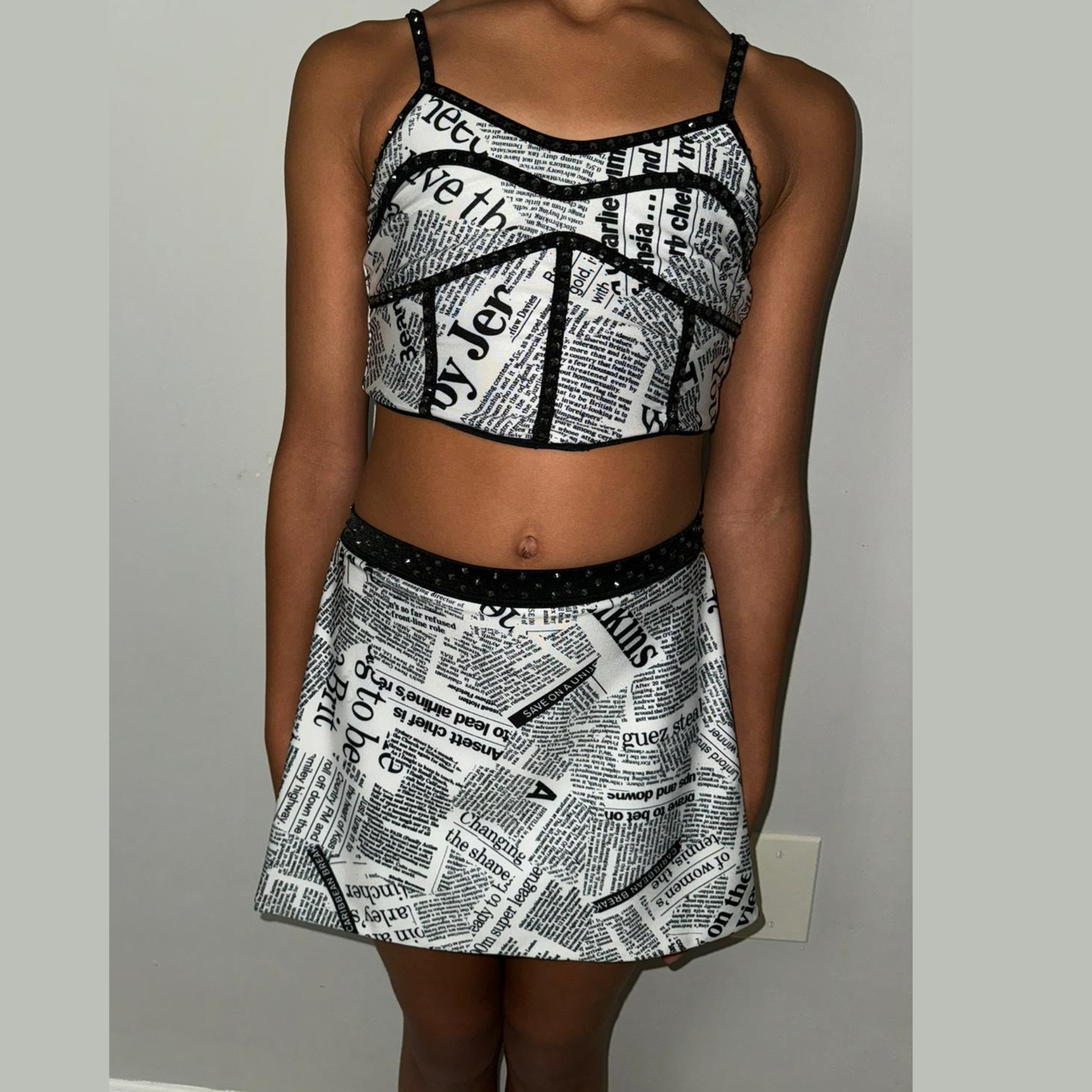 Bold Newspaper Print Skirt and Top Set