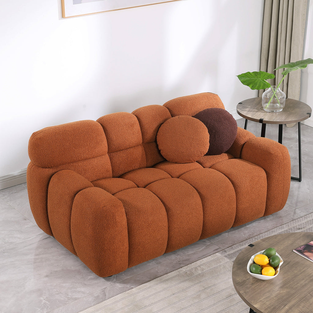 64.98 length ,35.83' deepth ,human body structure for USA people,  marshmallow sofa,boucle sofa ,2  seater,  LIGHT BROWN BOUCLE