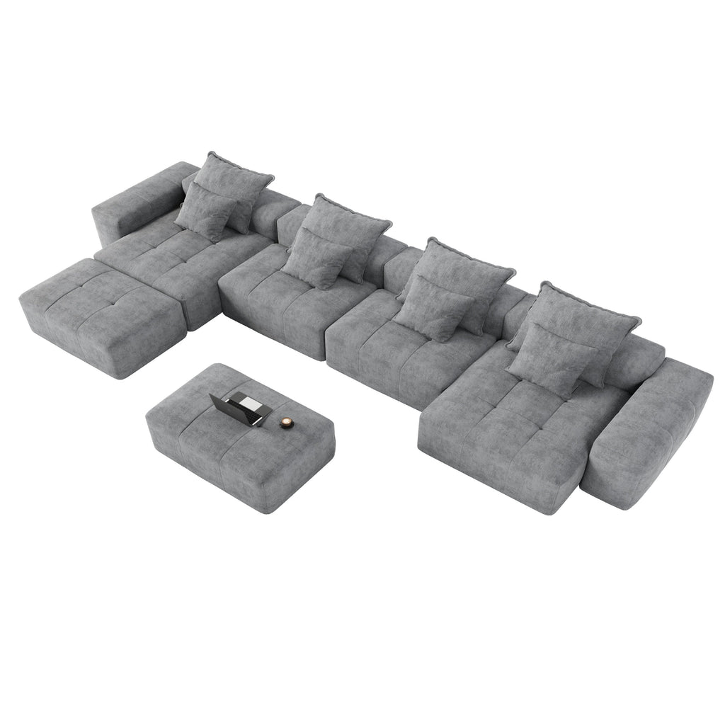 Modern Oversized Modular Sectional Sofa, Sparkling Chenille Fabric Soft Cushion Sofa with 8 Pillows, 8 PCS DIY Combination Tufted Sofa, No Assembly Required, GREY