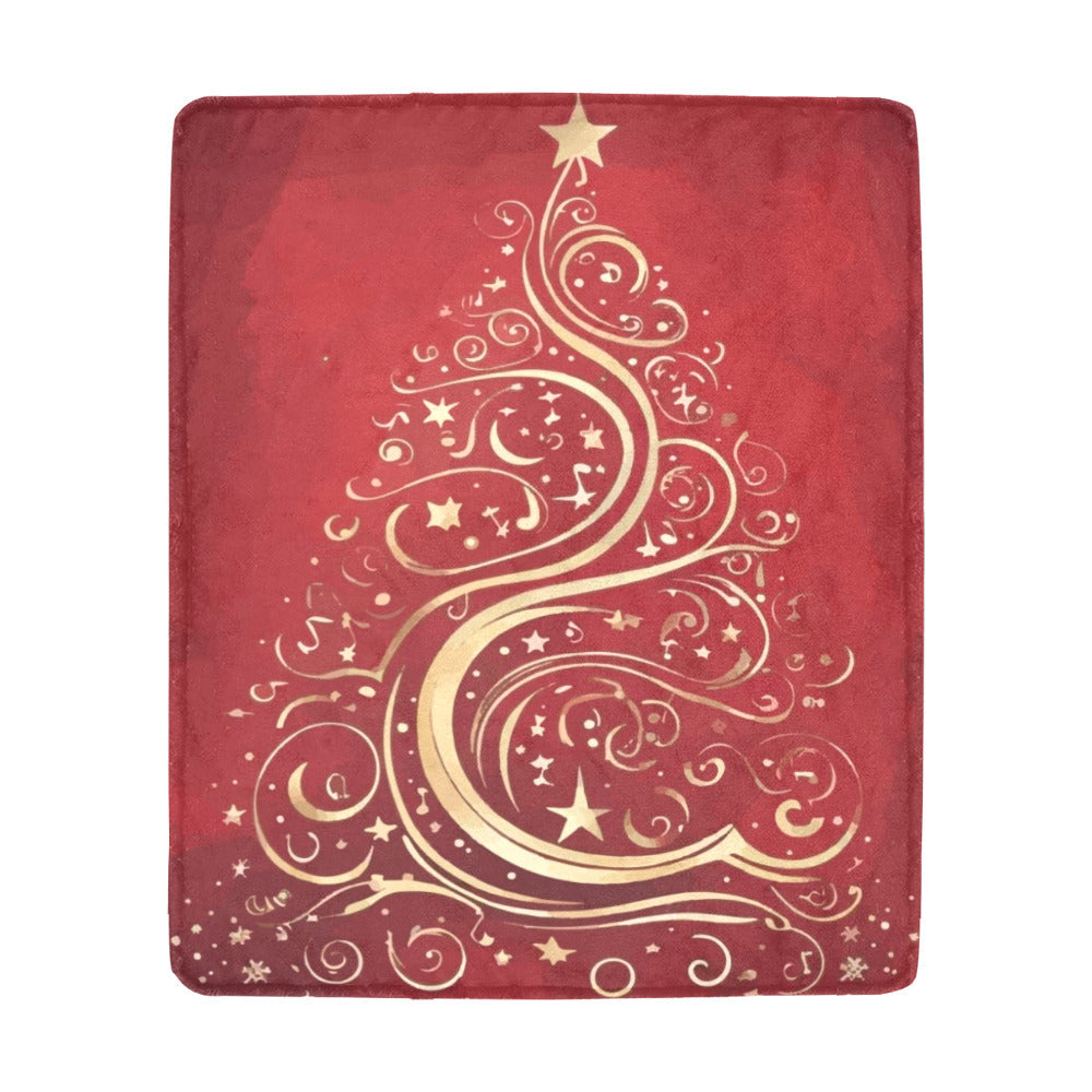 Gold Christmas Tree on Red Ultra-Soft Micro Fleece Blanket (Made in USA)