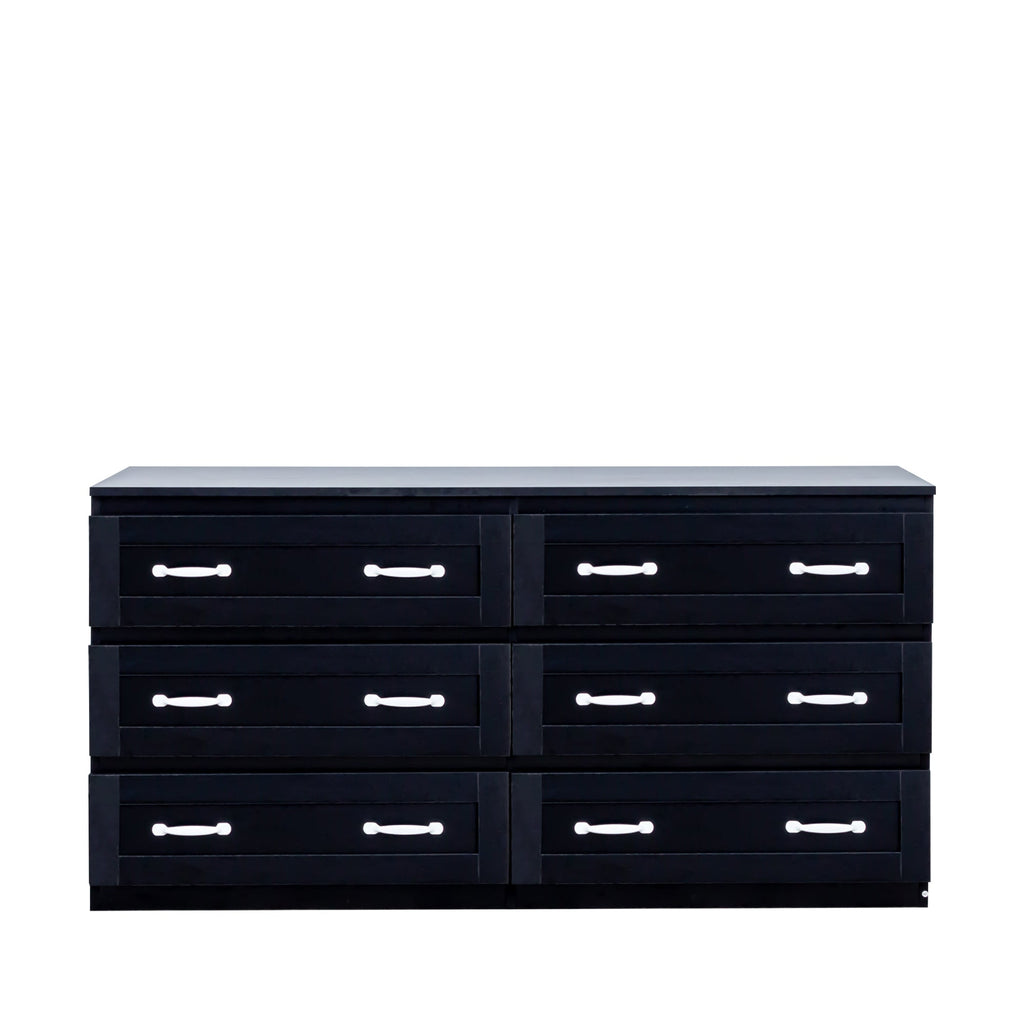 Modern black side cabinet with 6 drawers ,  Wood Chest of Drawers with Metal Handle,  Storage Organizer for Living Room , Bedroom or Hallway, Black