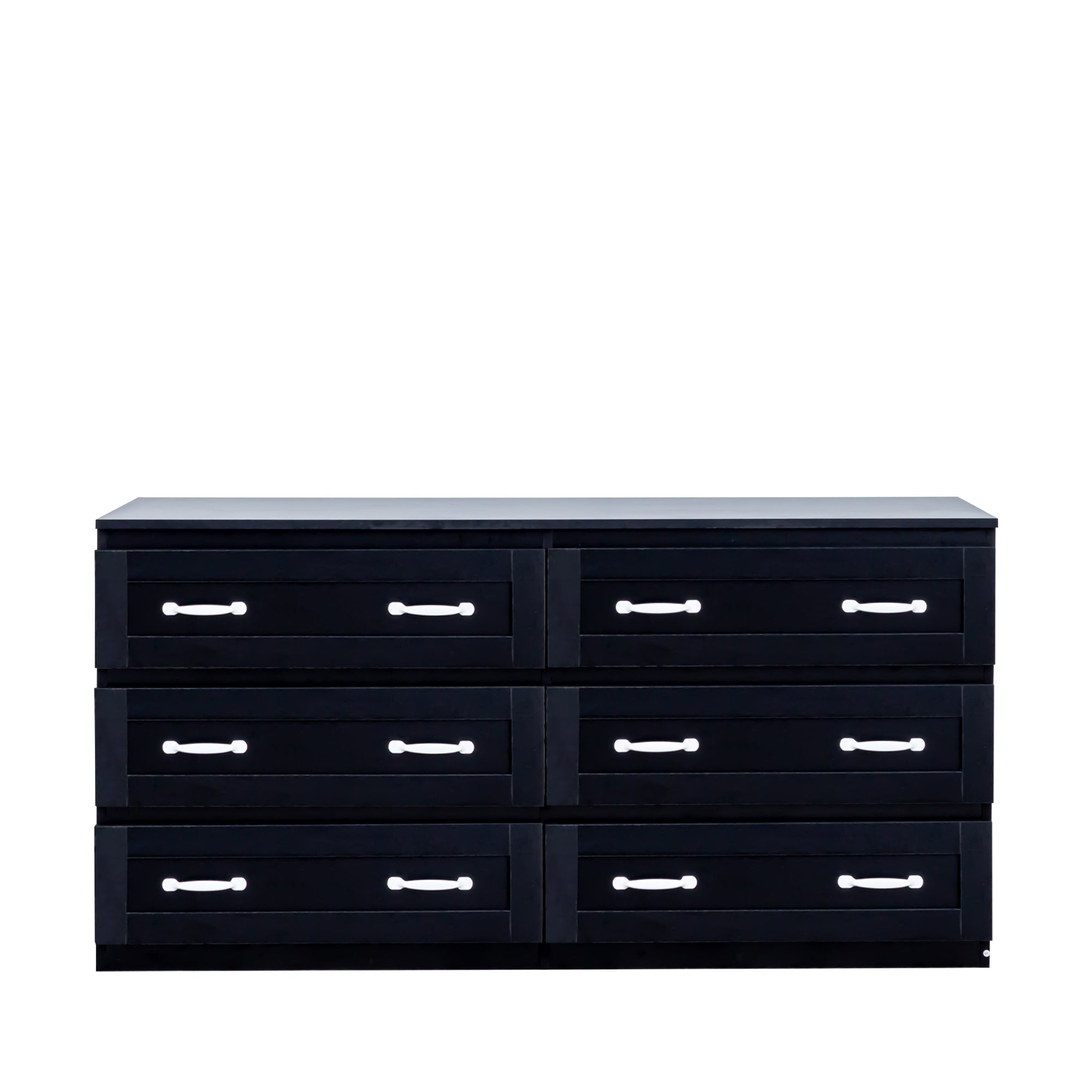 Modern black side cabinet with 6 drawers ,  Wood Chest of Drawers with Metal Handle,  Storage Organizer for Living Room , Bedroom or Hallway, Black