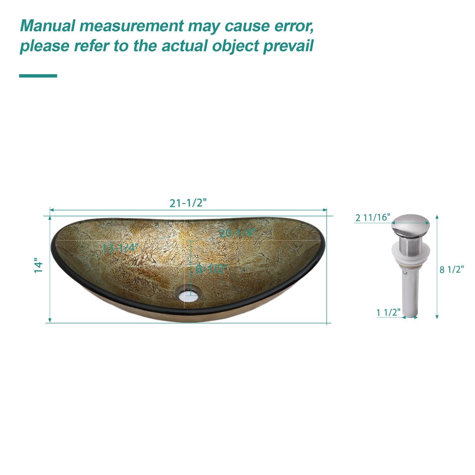 Tempered Glass Vessel Sink With Boat Shape Pop-Up Drain