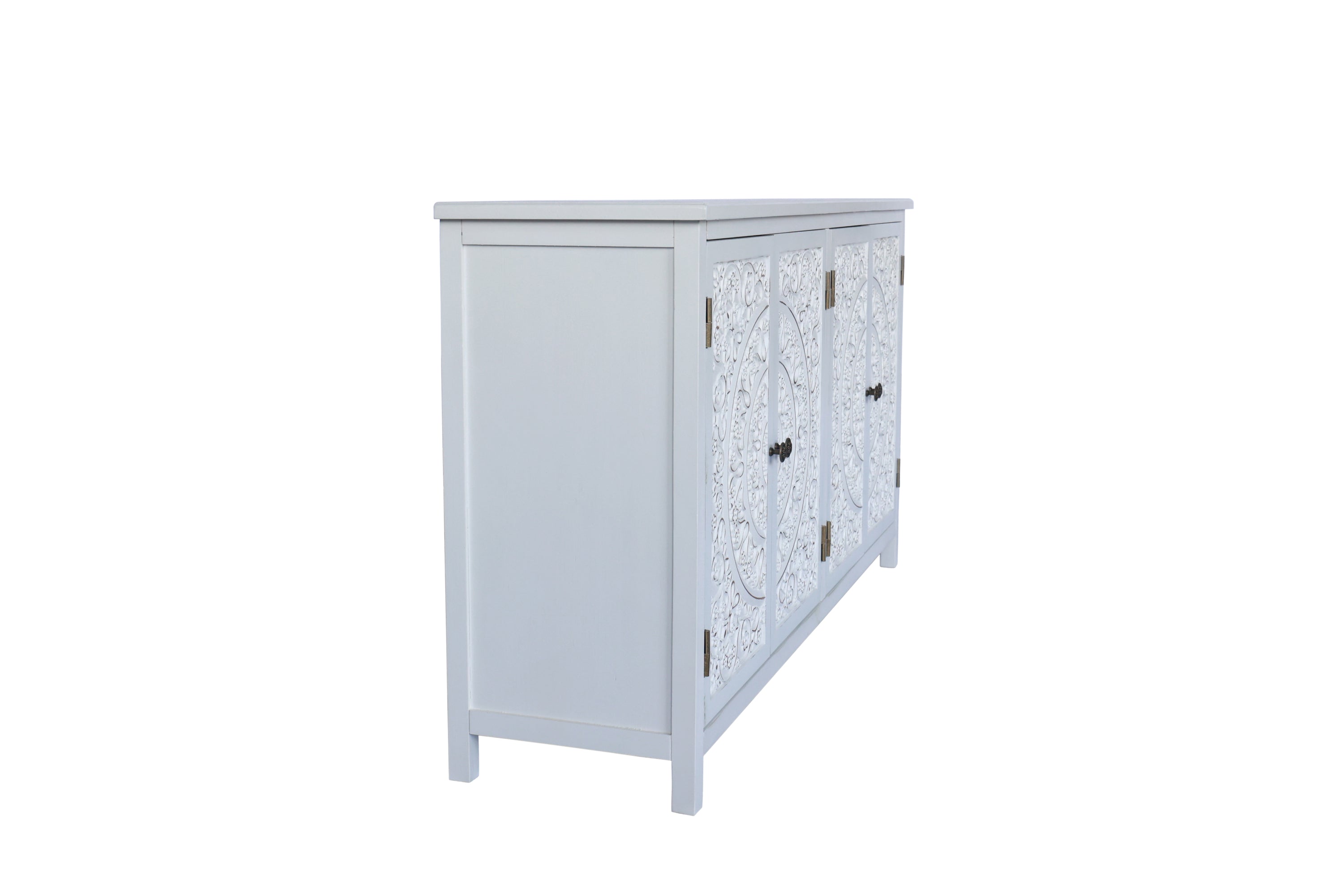 60'White Accent Cabinet with 4 Doors, Rustic Wood Sideboard Pantry Cabinet - Versatile Buffet Cabinet with Storage for Home Decor and Organization chic cabinet