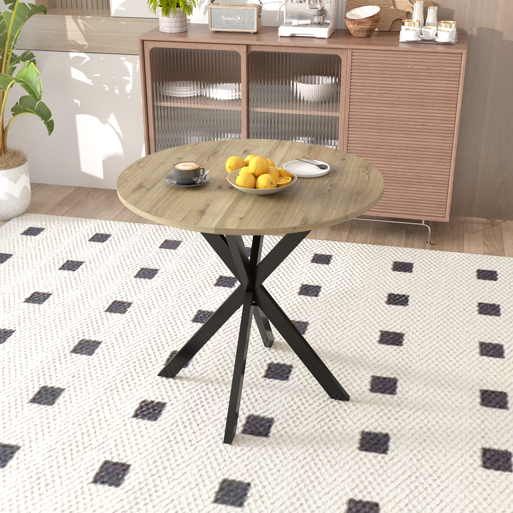 31.5 Inch Round Dining Table, Small Circle Kitchen Table with Metal Black Legs for 2-4 people,Modern Dining Room Table, Brown (only table)