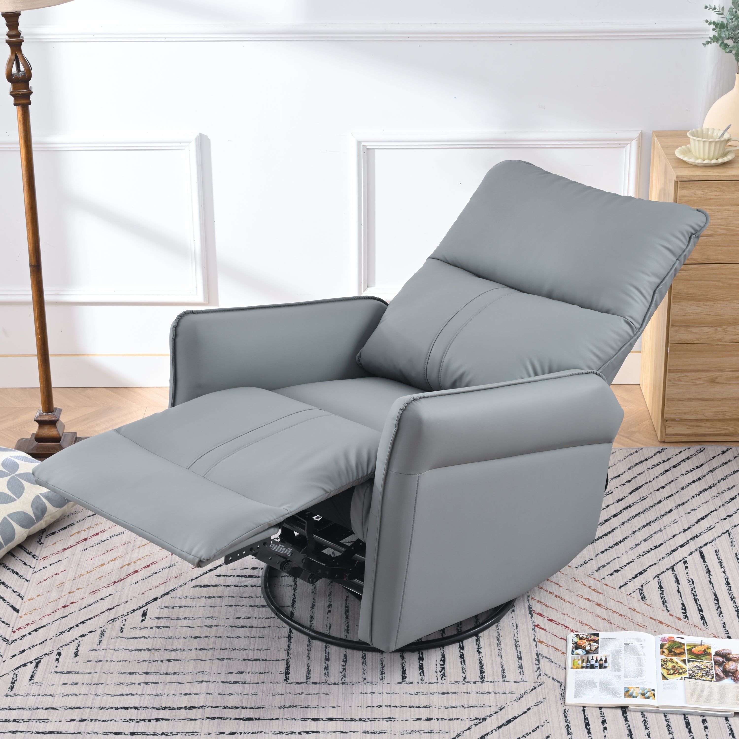 Rocker Recliner Chair,360° Swivel Nursery Rocking Chair,Glider Chair,Modern Small Rocking Swivel Recliner Chair for Bedroom,Living Room Chair Home Theater Seat,Side Pocket(Blue-gray+360° Swivel)